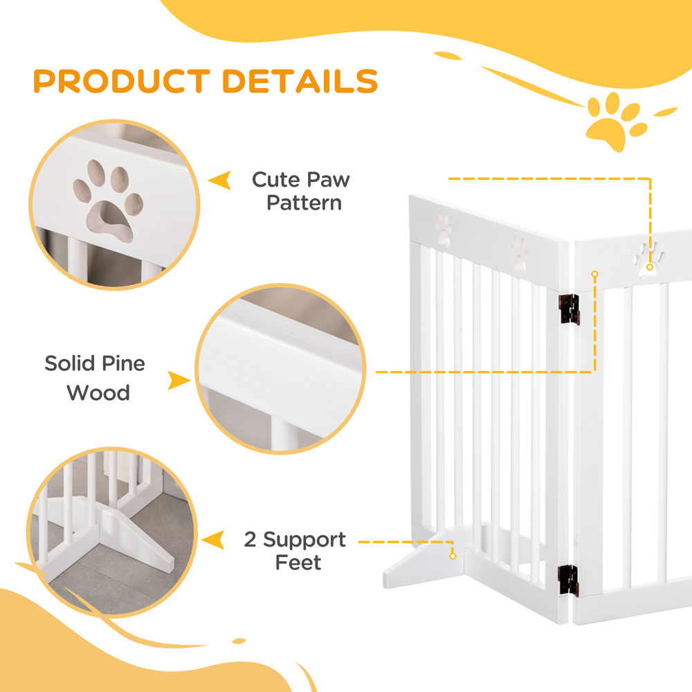 PawHut White 4 Panel Wooden Folding Pet Safety Gate with Support Feet Image 5