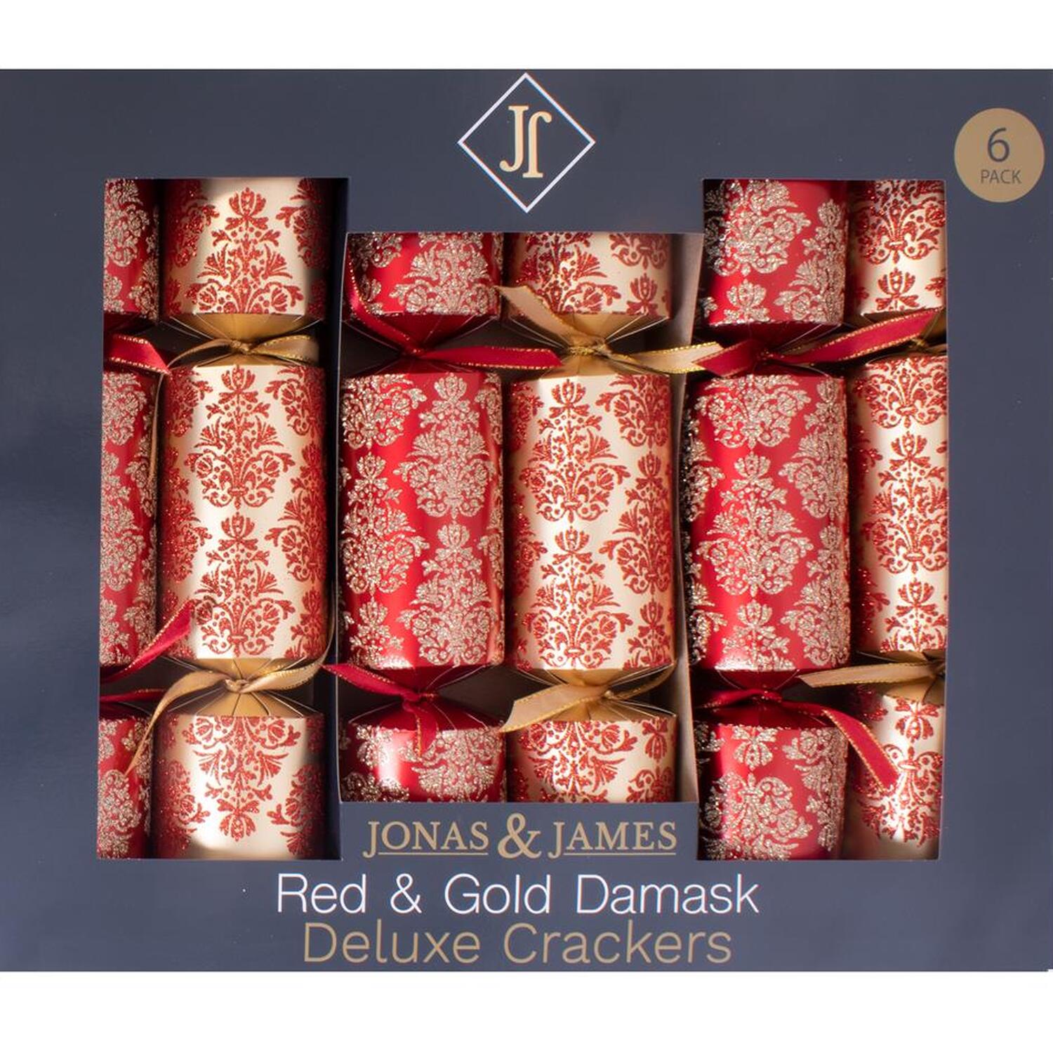 Jonas & James Red and Gold Damask Crackers 6 Pack Image 1