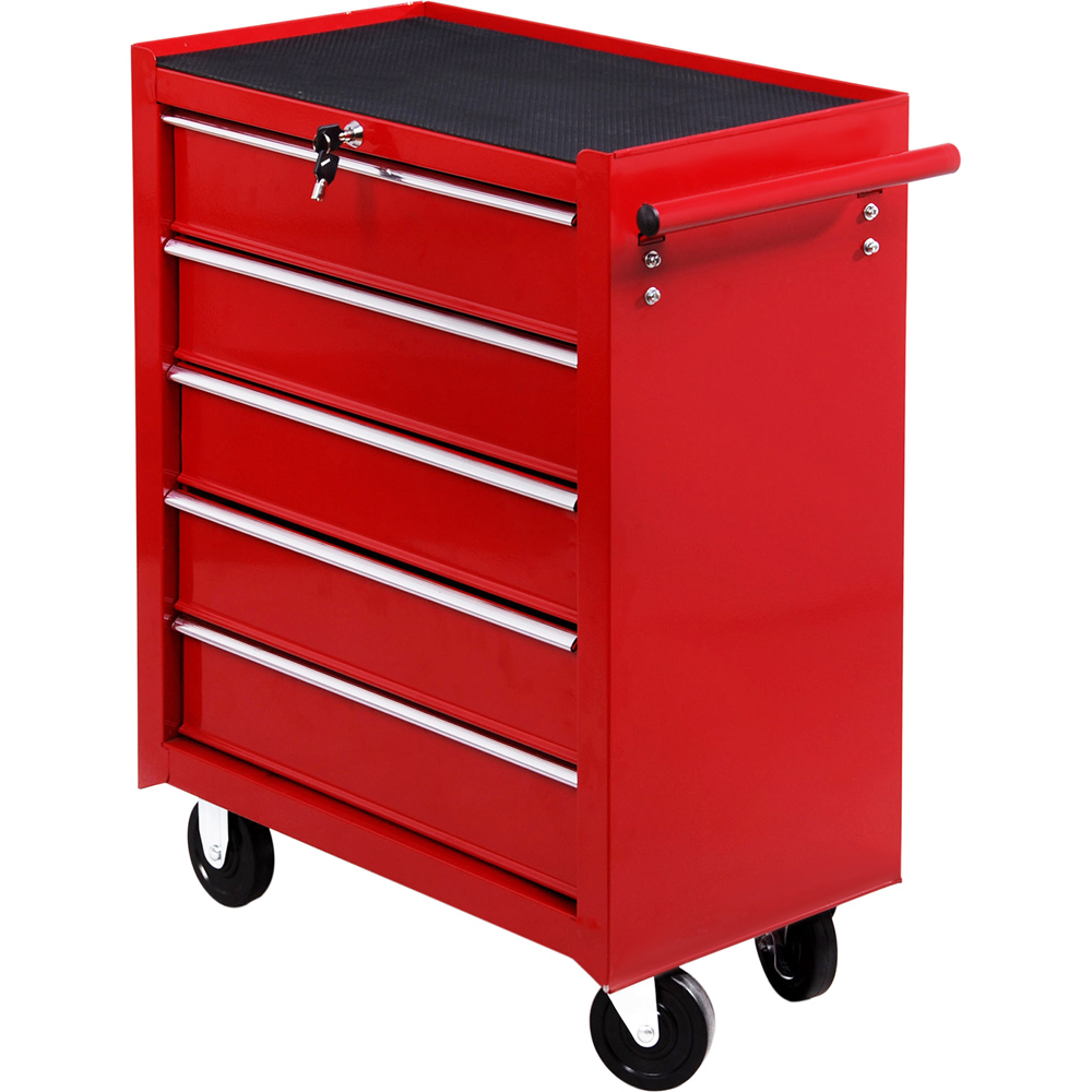 HOMCOM 5 Drawer Red Steel Roller Tool Chest with Handle Image 1