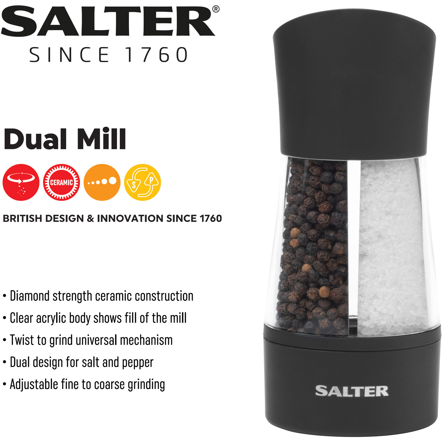 Dual Salt and Pepper Mechanical Mill - Black Image 4