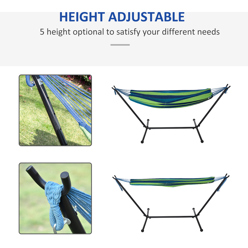 Outsunny Green Stripe Camping Hammock with Stand and Carry Bag Image 4