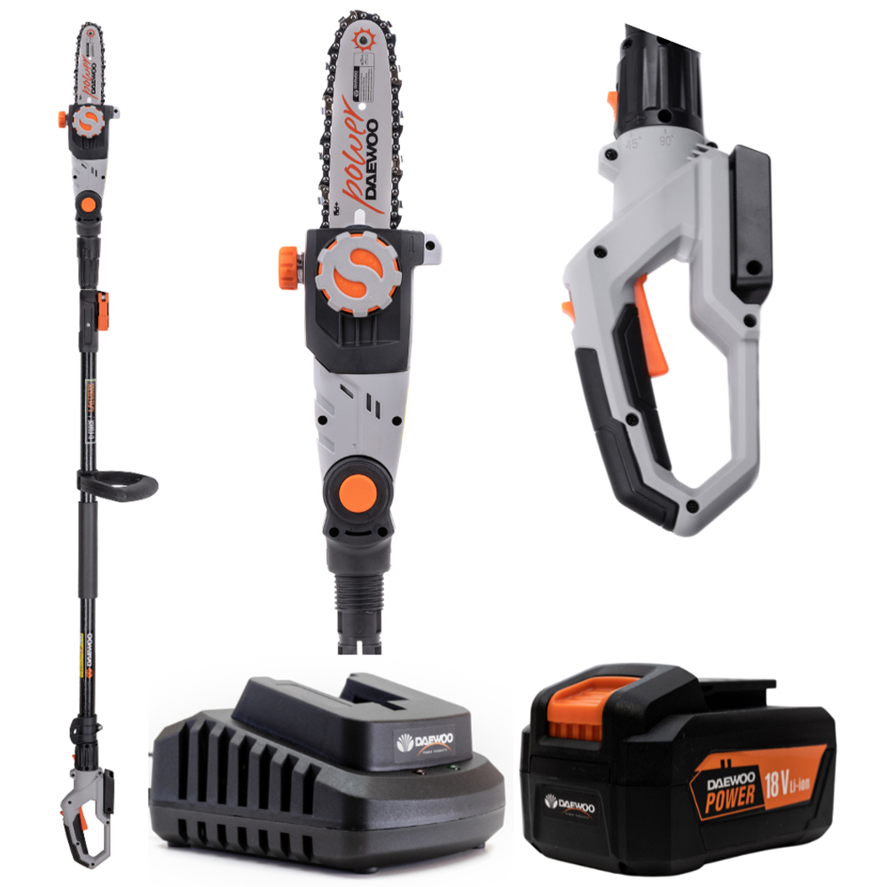 Daewoo U Force Series Cordless Pole Chainsaw with Battery and Charger 18cm Image 1