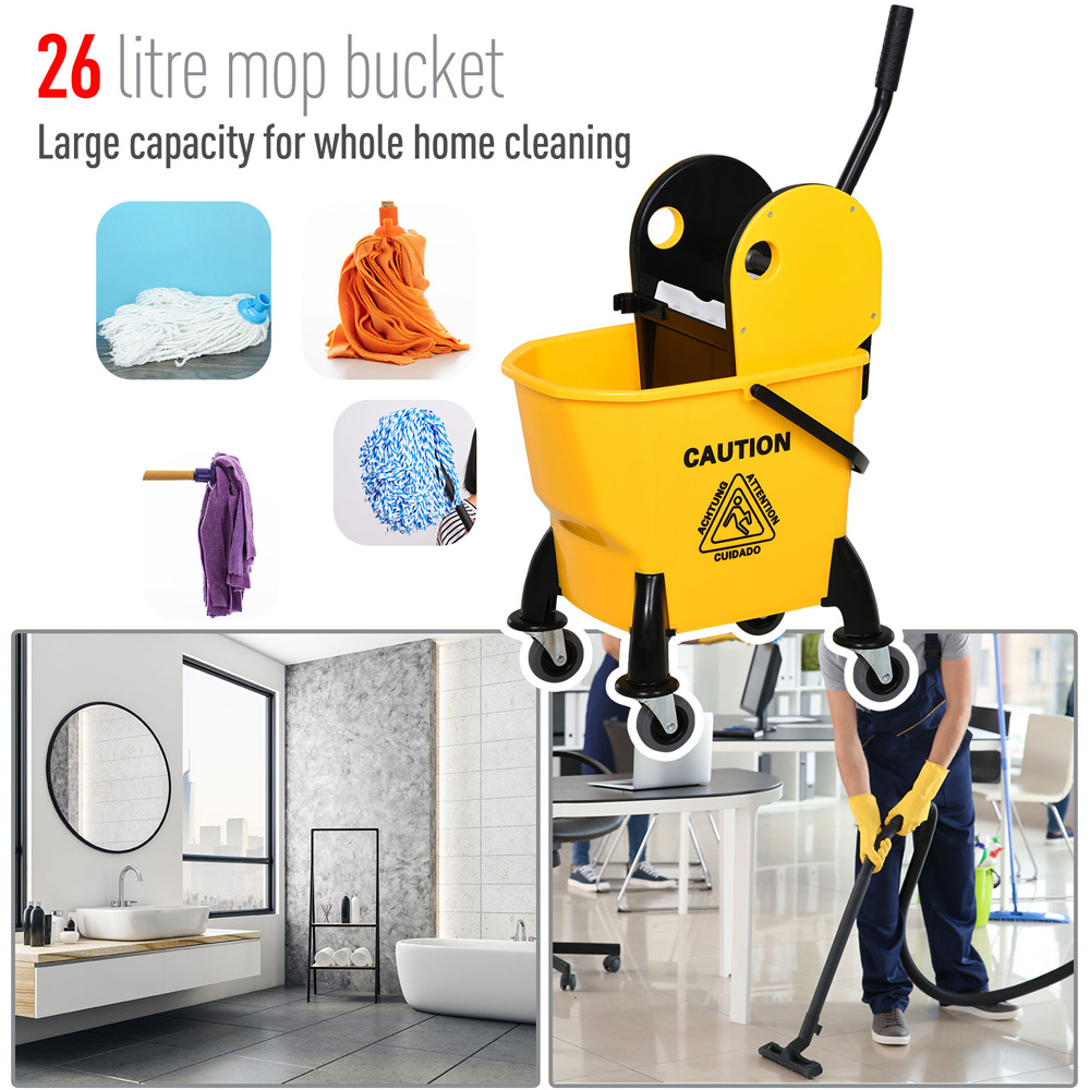 HOMCOM Yellow Mop Bucket and Water Wringer 26L Image 4