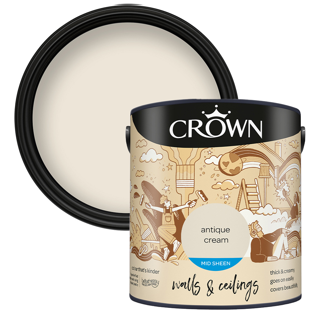 Crown Walls & Ceilings Antique Cream Mid Sheen Emulsion Paint 2.5L Image 1