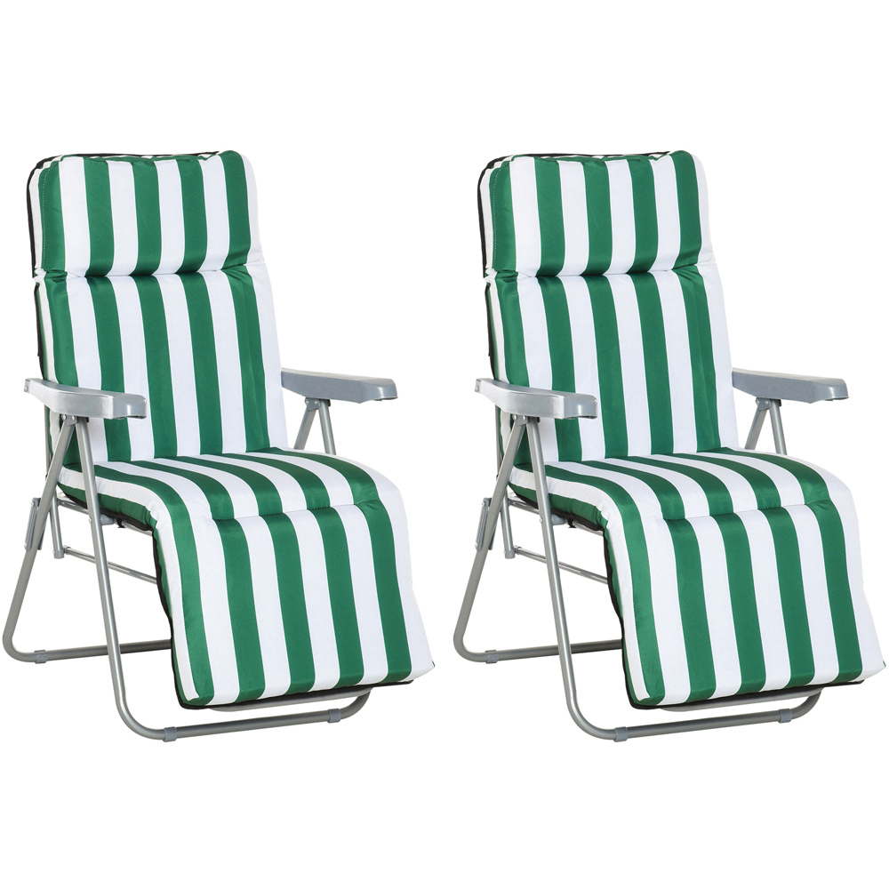 Outsunny Set of 2 Green and White Folding Recliner Chair Image 2