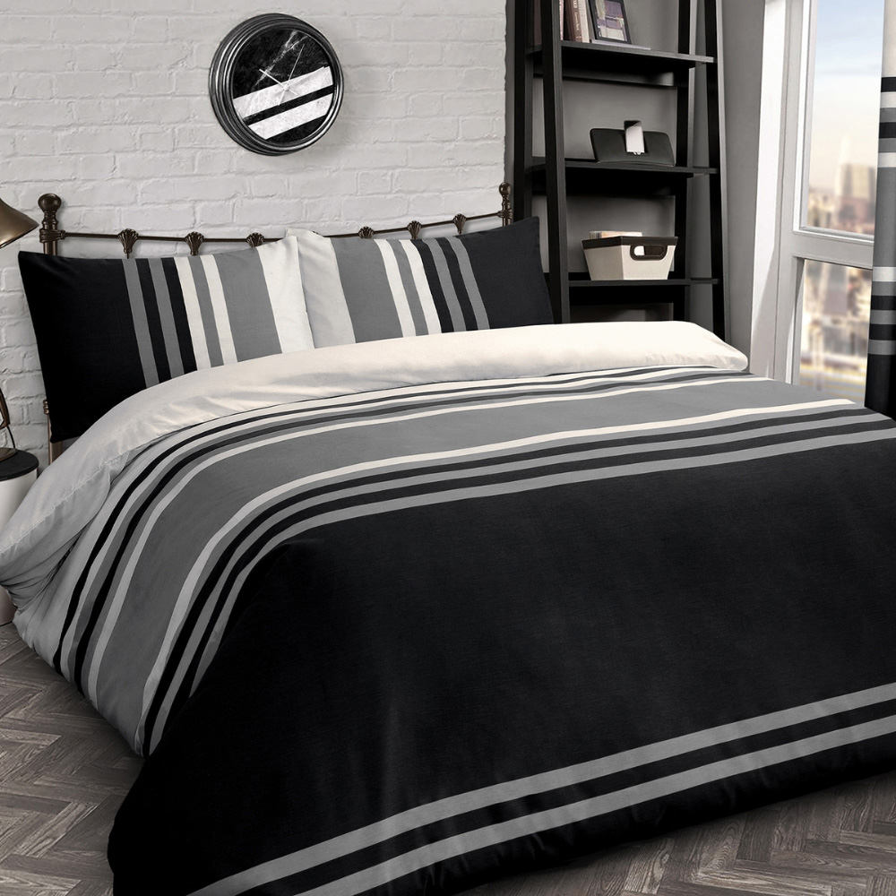 Velosso King Size Black Tonal Stripe Duvet Set Image 1