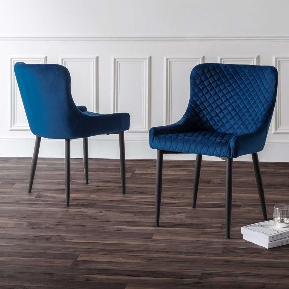 Julian Bowen Luxe Set of 2 Blue Velvet Dining Chair Image 1