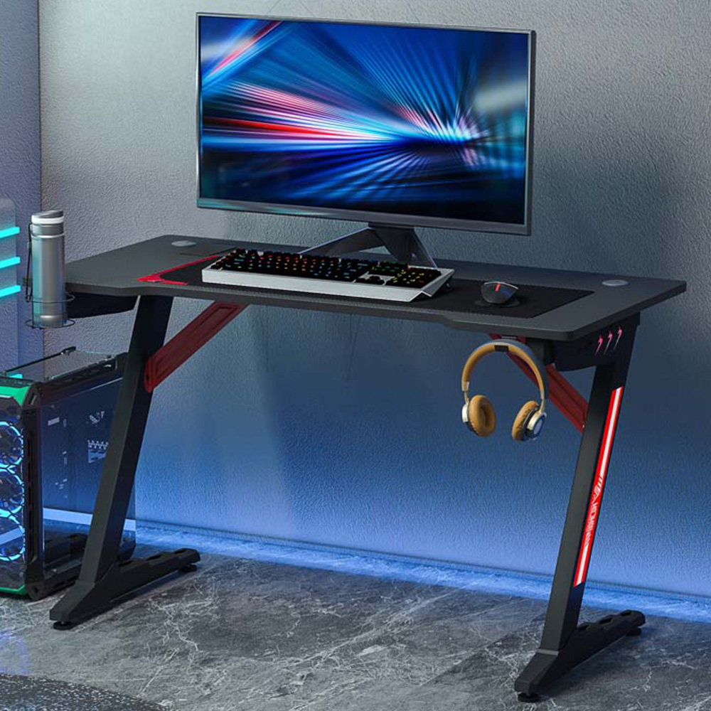 Portland LED Racing Style Gaming Desk with Cup Holder Black Image 1