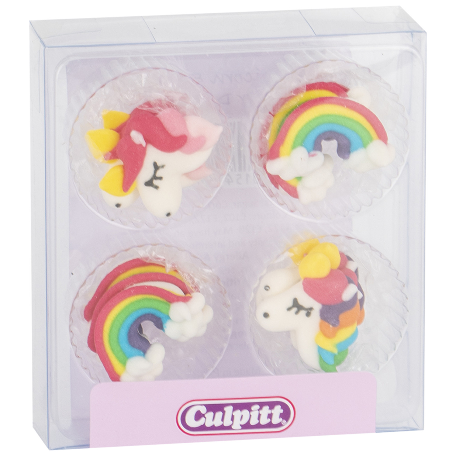 Pack of 12 Decorational Sugar Pipings - Unicorns and Rainbows Image