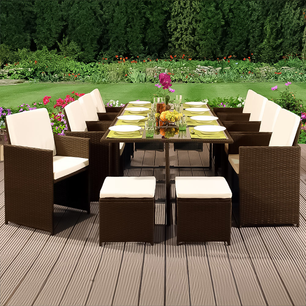 Brooklyn 12 Seater Rattan Cube Garden Dining Set Gold Image 1