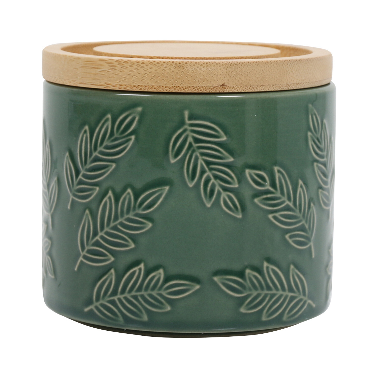 Small Green Botanical Stacking Ceramic Canister Image 1