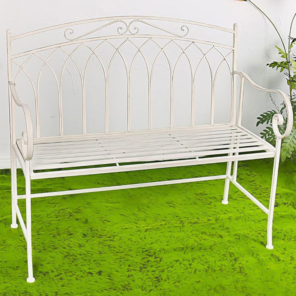 GlamHaus Varesa Antique White Garden Bench Image 1