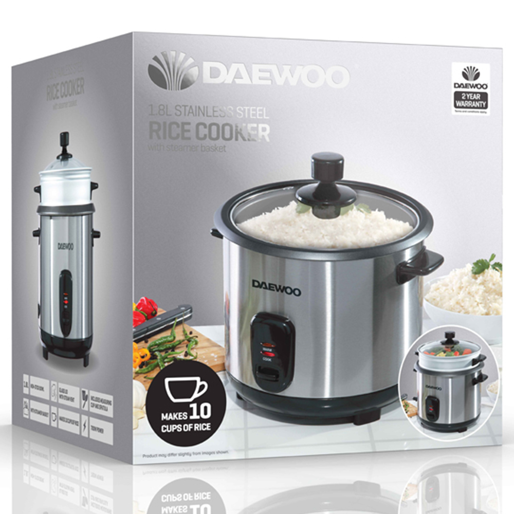 Daewoo SDA1061GE Stainless Steel 1.8L Rice Cooker with Steamer Basket Image 4