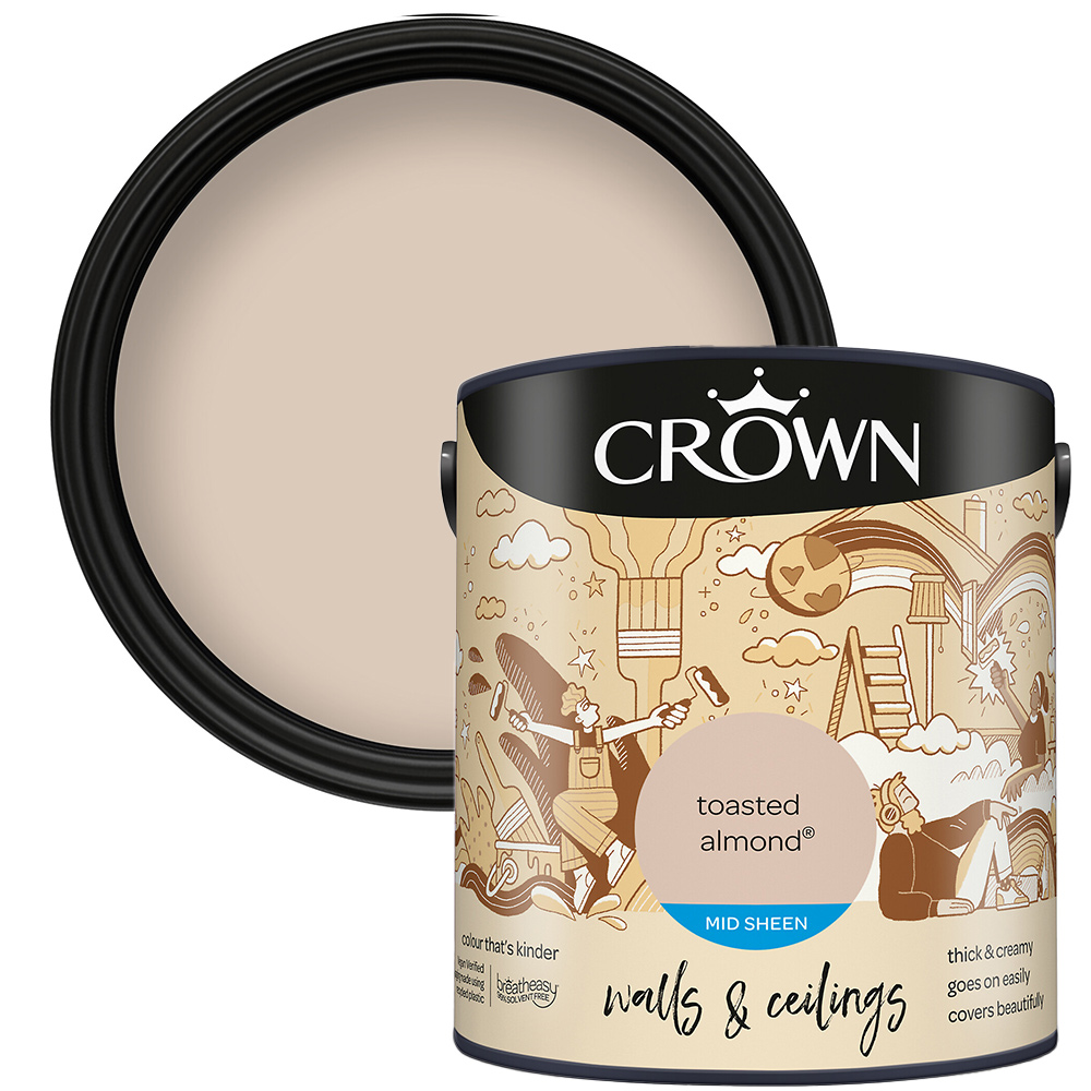 Crown Walls & Ceilings Toasted Almond Mid Sheen Emulsion Paint 2.5L Image 1