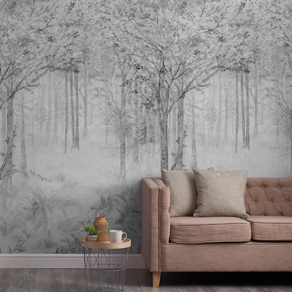 Grandeco Fairytale Trees Grey Mural Image 1
