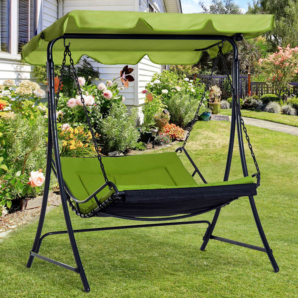Outsunny 2 Seater Green Hammock Swing Chair with Canopy Image 1
