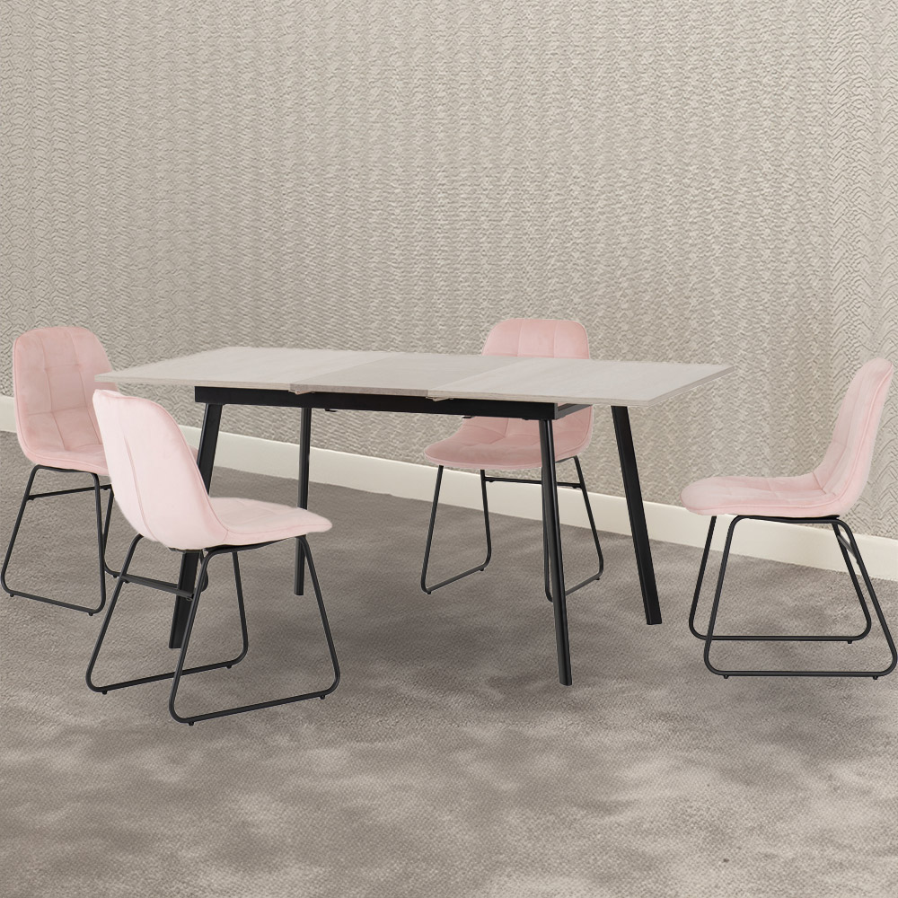 Seconique Avery Lukas 4 Seater Extending Dining Set Concrete and Baby Pink Image 1