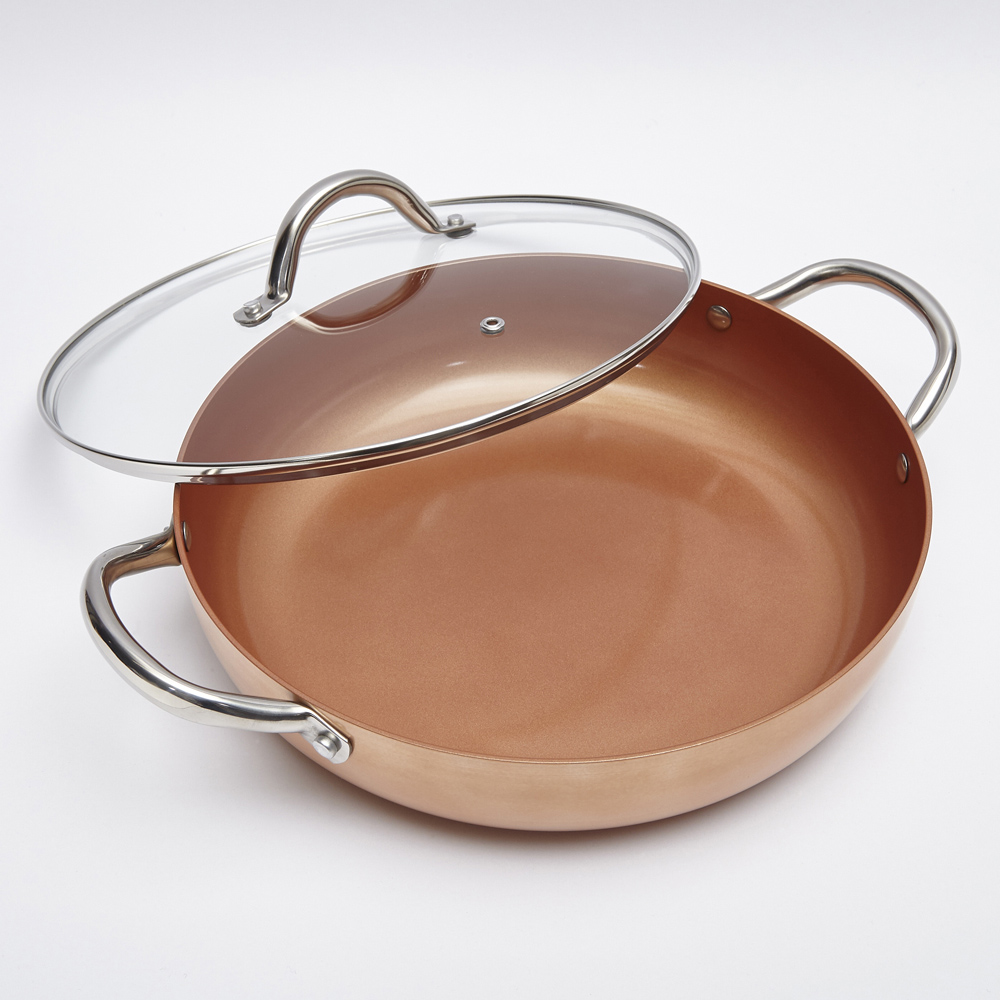 Cermalon 28cm Non Stick Shallow Copper Casserole Pan with Lid Image 4