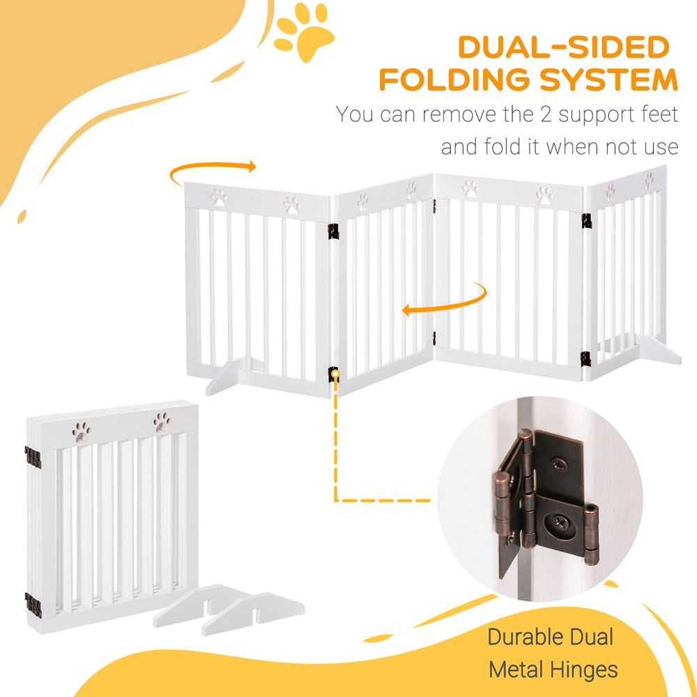 PawHut White 4 Panel Wooden Folding Pet Safety Gate with Support Feet Image 4