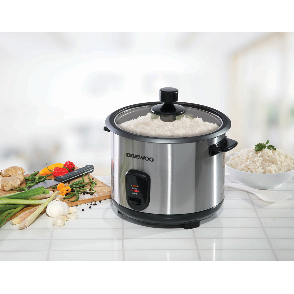 Daewoo SDA1061GE Stainless Steel 1.8L Rice Cooker with Steamer Basket Image 2