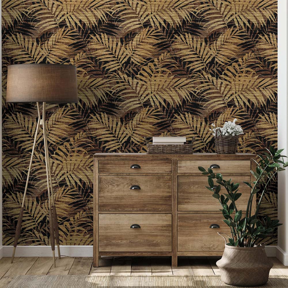 Arthouse Textured Palm Leaf Chocolate and Gold Wallpaper Image 5