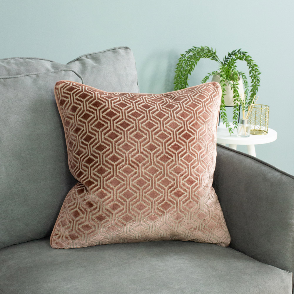 Paoletti Avenue Blush Velvet Jacquard Cushion Image 2