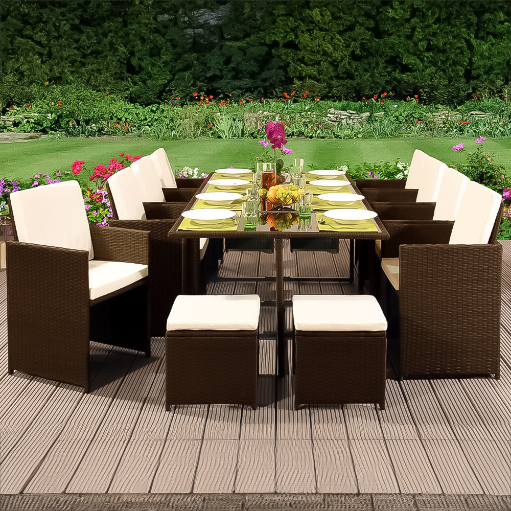 Brooklyn 12 Seater Rattan Cube Garden Dining Set Gold with Cover Image 1