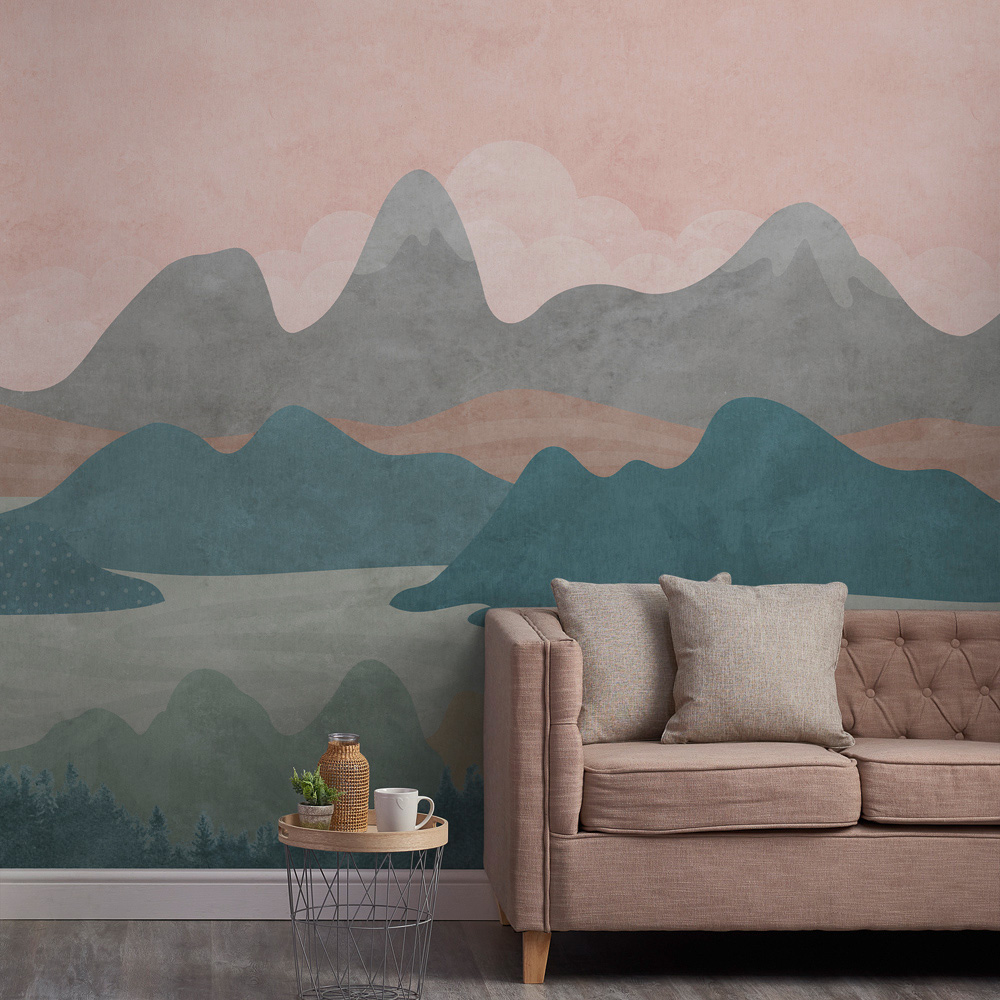 Grandeco Mountains Textured Multicolour Mural Image 1
