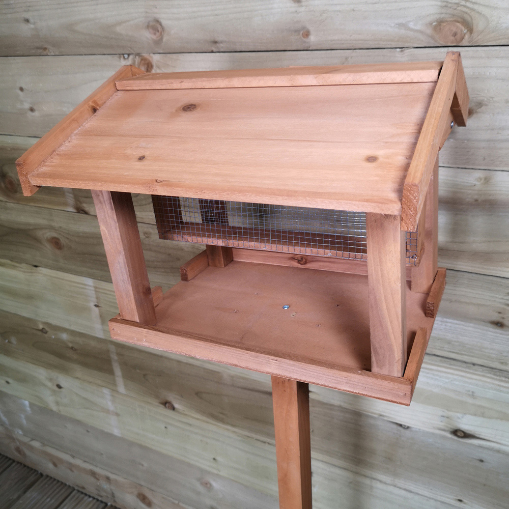 Traditional Wooden Garden Bird Seed Feeder Table Image 4
