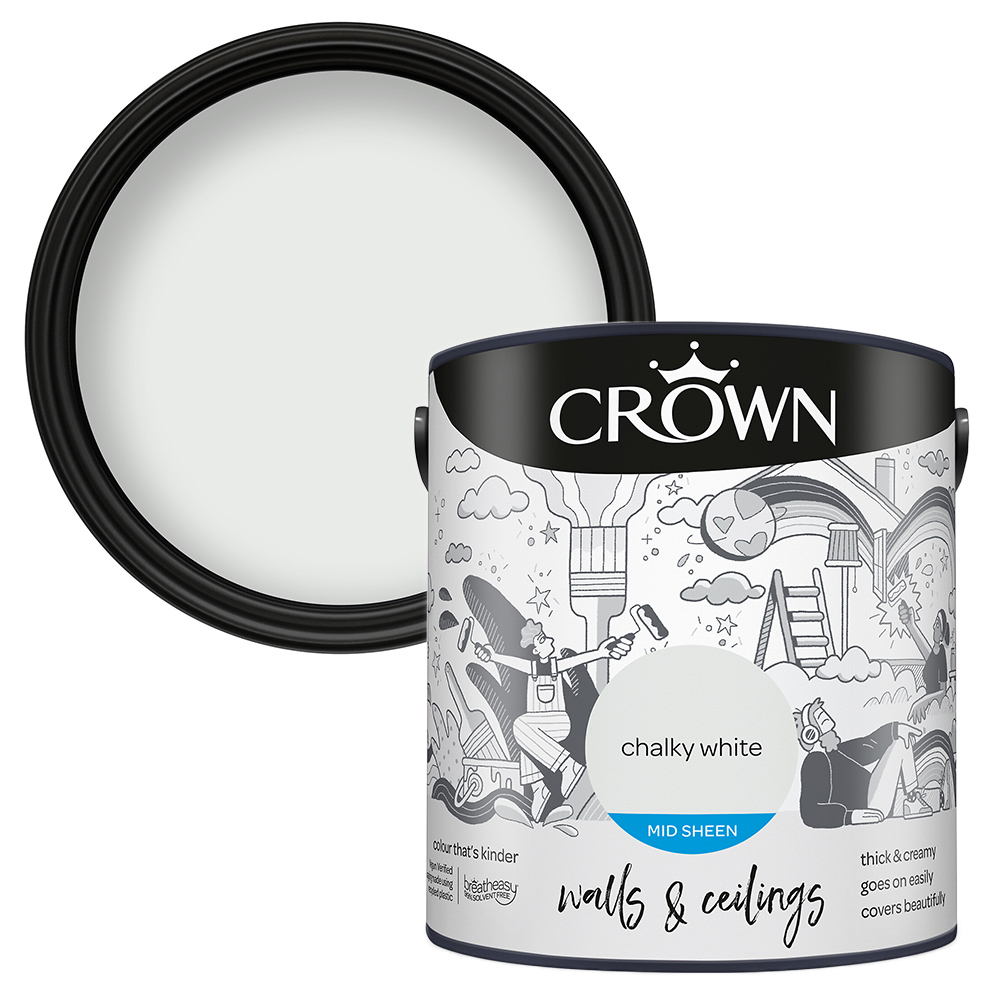 Crown Walls & Ceilings Chalky White Mid Sheen Emulsion Paint 2.5L Image 1