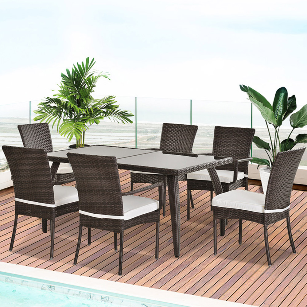 Outsunny Wicker 6 Seater Dining Set Brown Image 1
