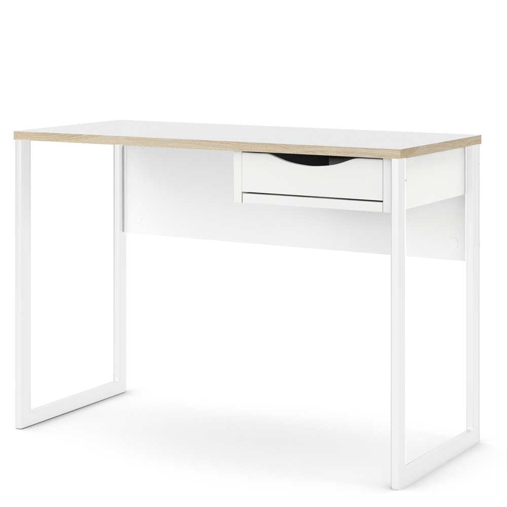 Florence Function Plus Single Drawer Desk White and Oak Trim Image 3