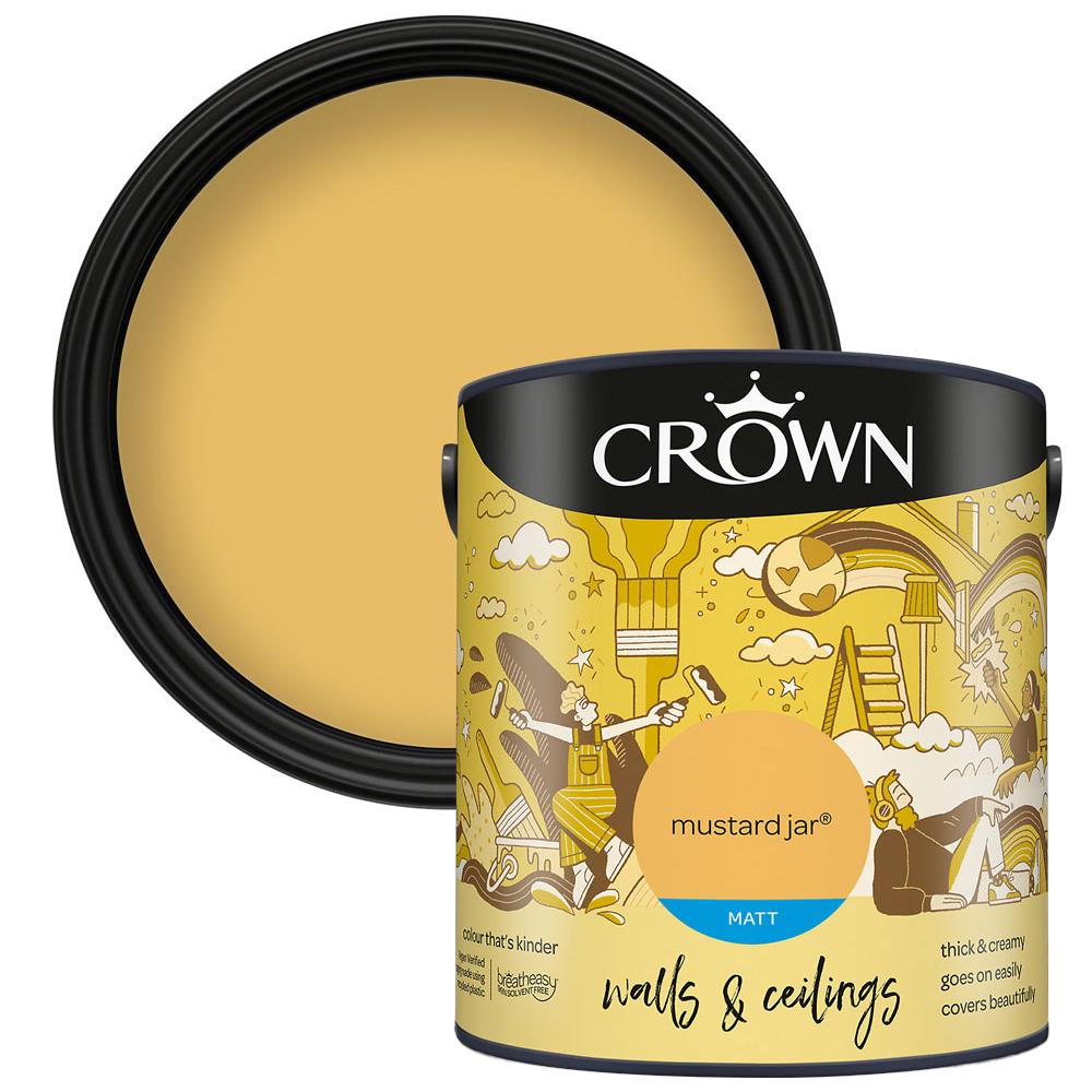 Crown Breatheasy Walls & Ceilings Mustard Jar Matt Emulsion Paint 2.5L Image 1