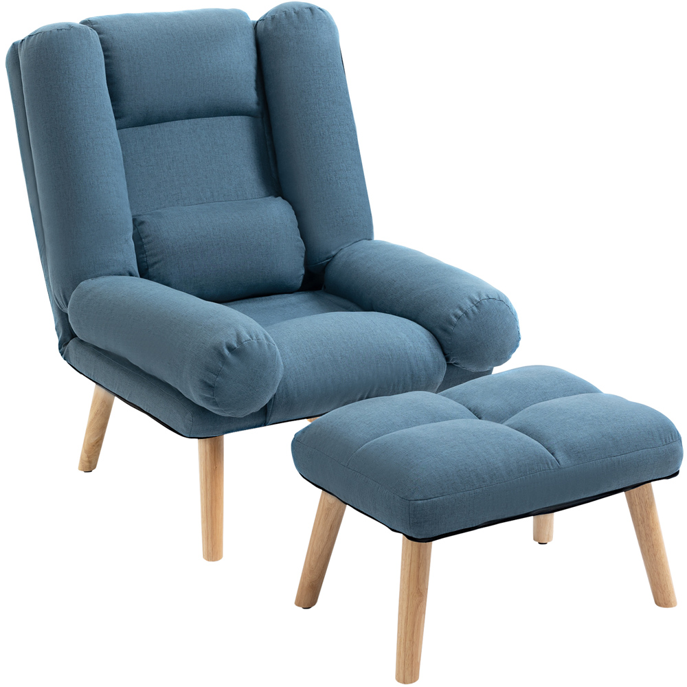 Portland Blue Linen Manual Recliner Chair with Footstool Image 2