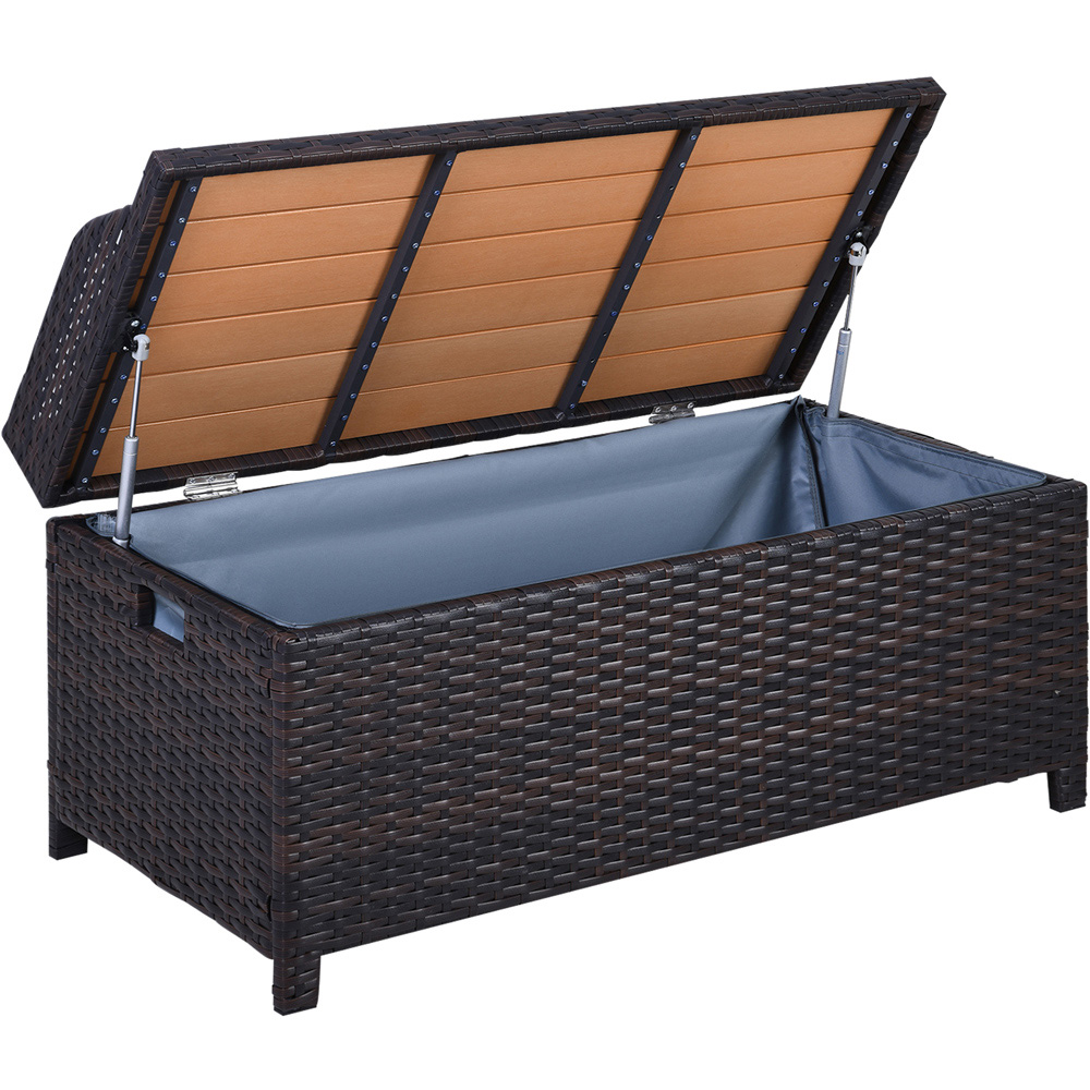 Outsunny 2 Seater Storage Bench with Brown Cushion Image 2