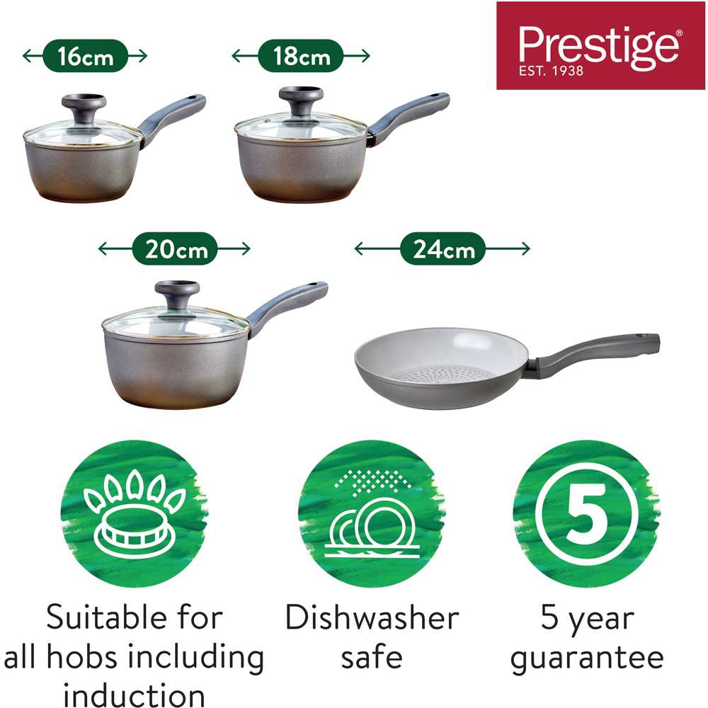 Prestige Earthpan Induction Cookware Set of 4 with Toughened Glass Lids Image 6