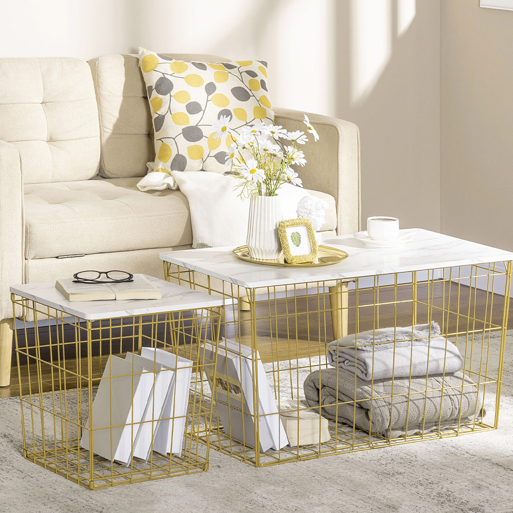 Portland White Wired Storage Side Tables Set of 2 Image 1