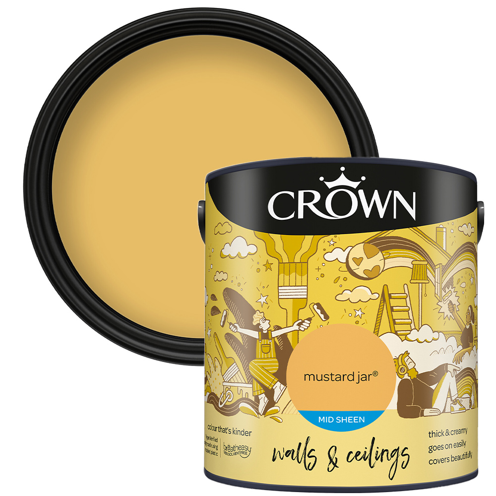 Crown Walls & Ceilings Mustard Jar Mid Sheen Emulsion Paint 2.5L Image 1