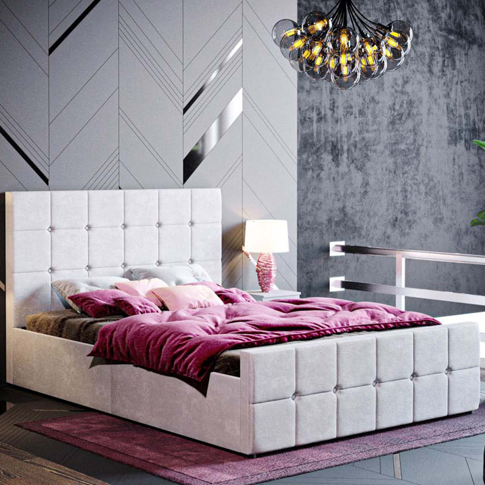 Vida Designs Valentina Double Light Grey Velvet Ottoman Bed Image 1