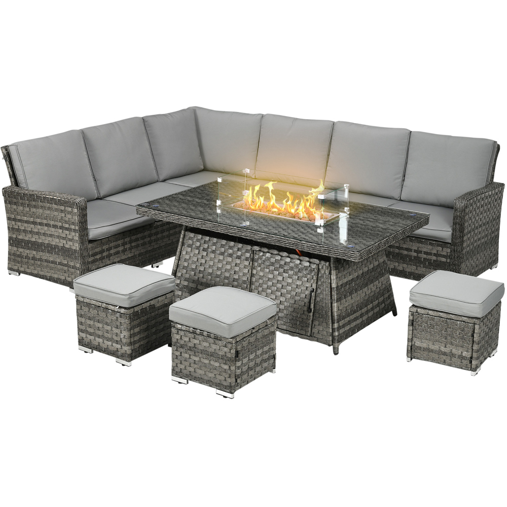 Outsunny 9 Seater Grey Rattan Sofa Lounge Set with 50000 BTU Burner Table Image 2