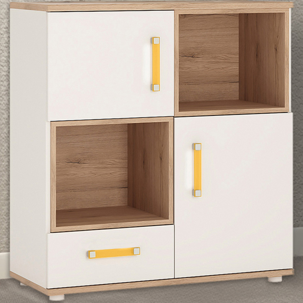 Florence 4KIDS 2 Door 2 Shelf Oak and White Cupboard with Orange Handles Image 1