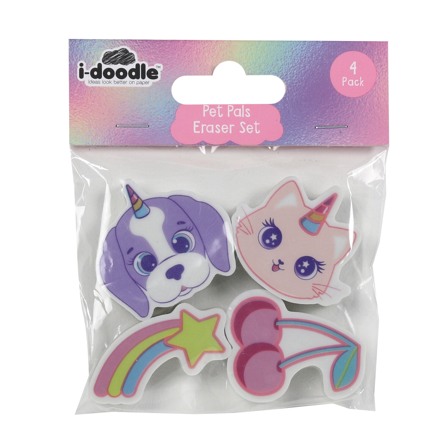 Pack of 4 Idoodle Pet Pals Eraser set Image 1