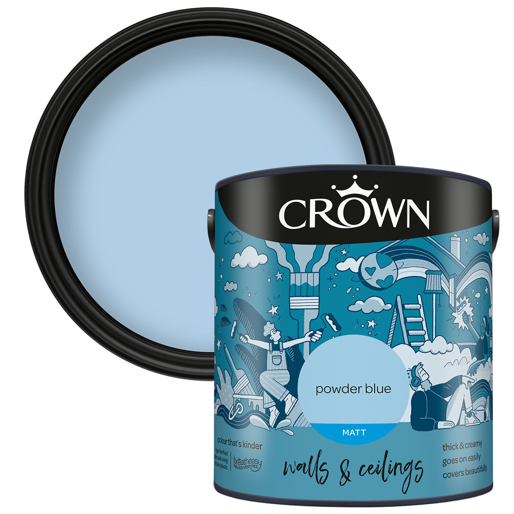 Crown Breatheasy Walls & Ceilings Powder Blue Matt Emulsion Paint 2.5L Image 1