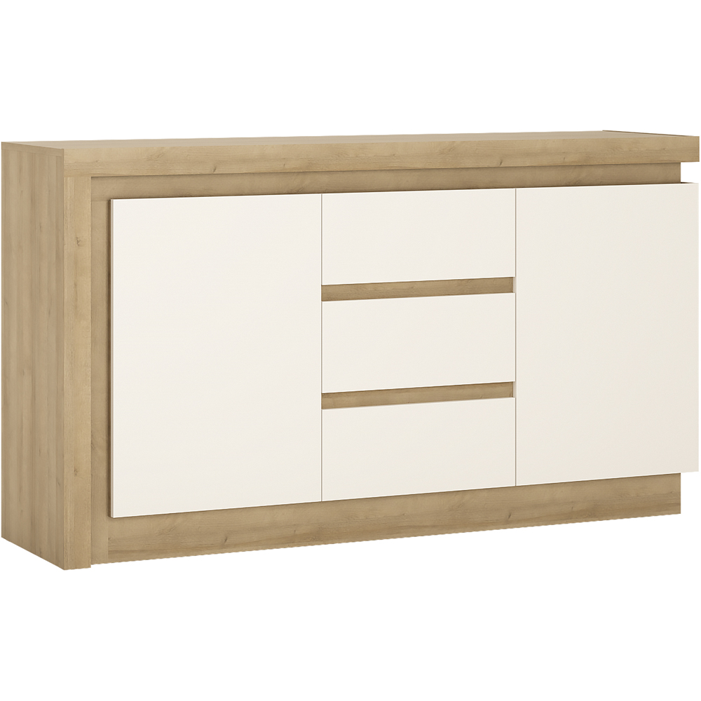 Florence Lyon 2 Door 3 Drawer Riviera Oak and White Sideboard with LED Lighting Image 2