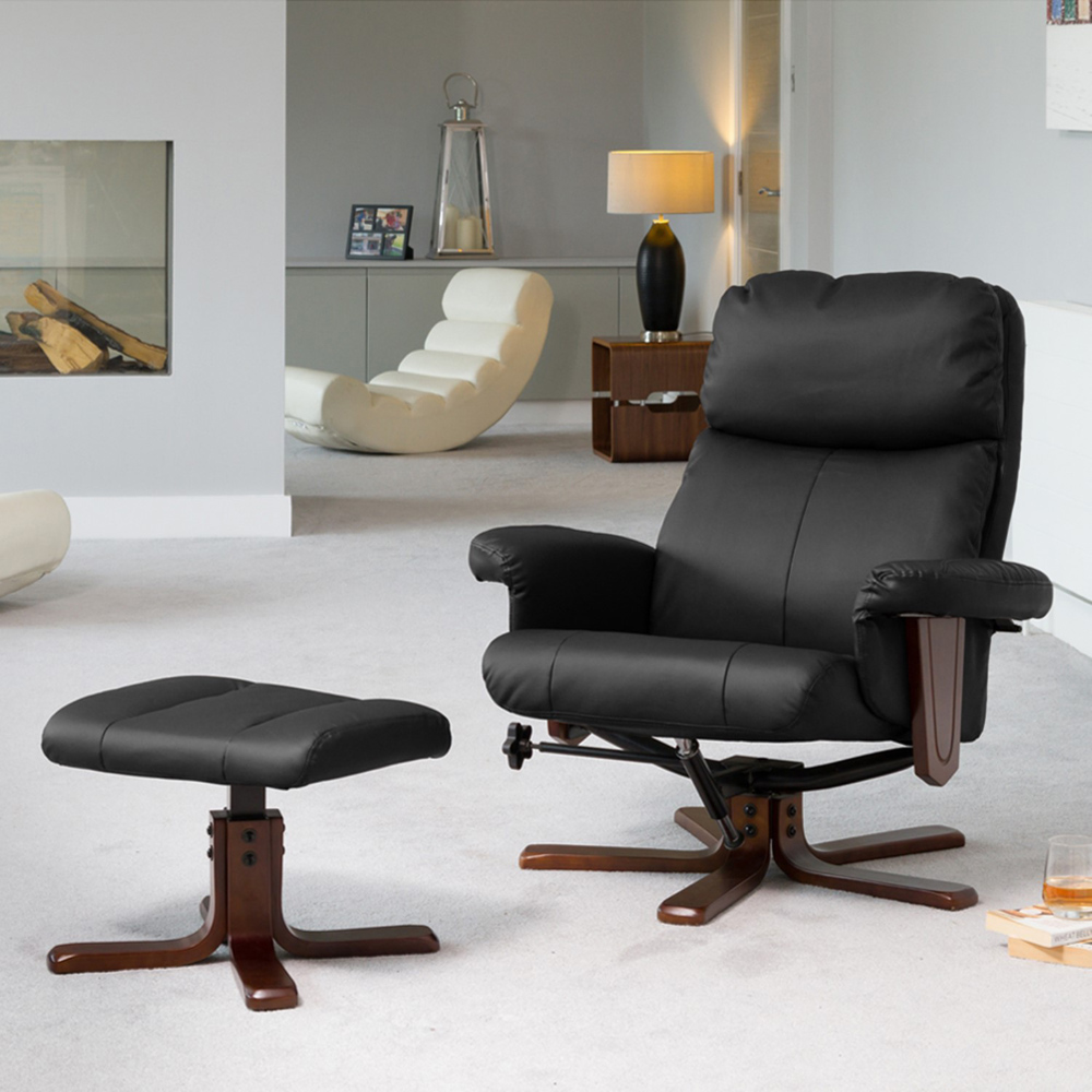 Artemis Home Woodacre Black Swivel Recliner Chair with Footstool Image 1