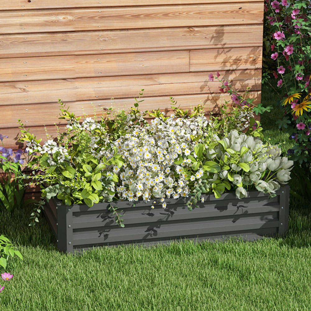 Outsunny Light Grey Raised Garden Bed Elevated Planter Box for Flowers Image 2