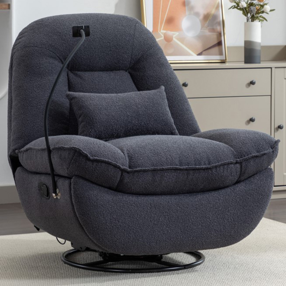 Artemis Home Fallon Dark Grey Boucle Swivel Recliner Chair Image 1