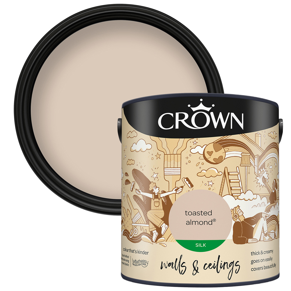 Crown Breatheasy Walls & Ceilings Toasted Almond Silk Emulsion Paint 2.5L Image 1