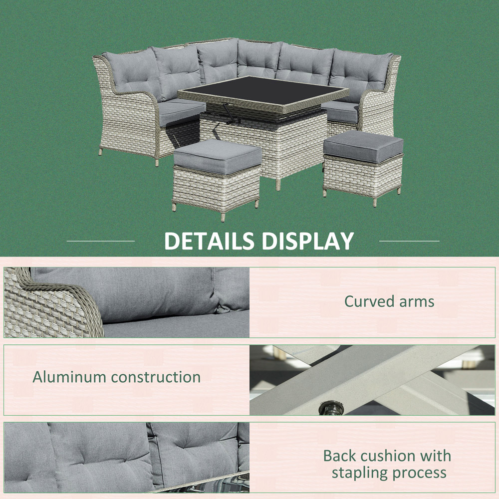 Outsunny 7 Seater Grey PE Rattan Sofa Lounge Set Image 7