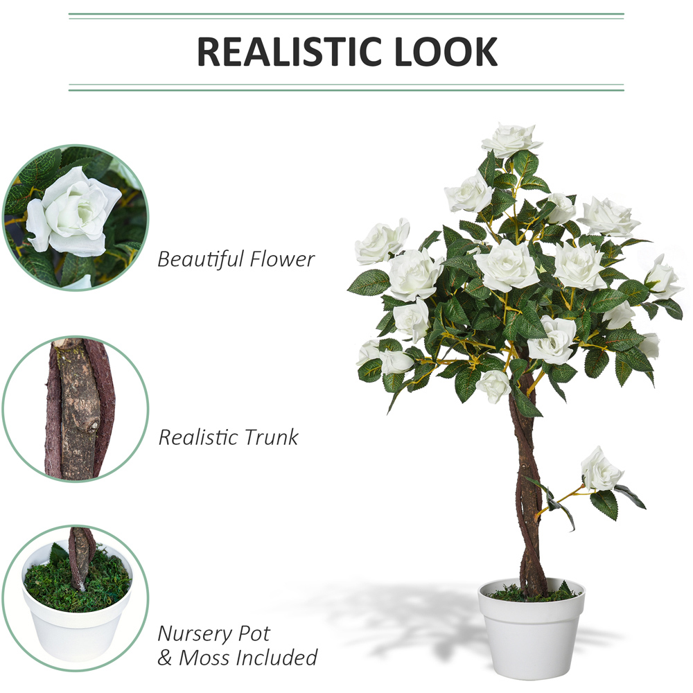 Outsunny White Flowers Rose Tree Artificial Plant In Pot 3ft Image 5